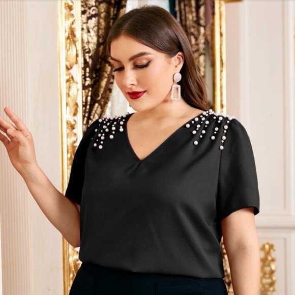 SHEIN Tops Shein Plus Pearl Beaded Top Poshmark